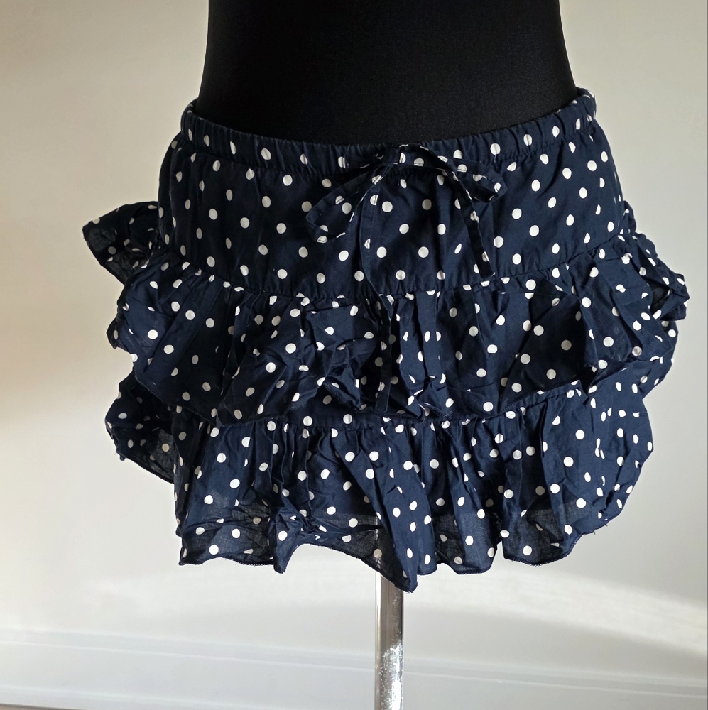 Atmosphere Navy Blue Polka Dot Cotton Ultra Mini Skirt with Ruffles US 4